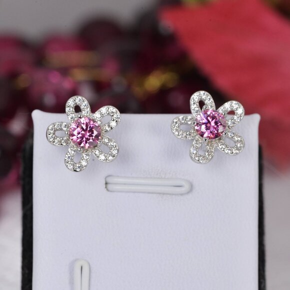 Certified 1ct Moissanite Pink Moissanite Earrings 925 Sterling - Picture 2 of 5